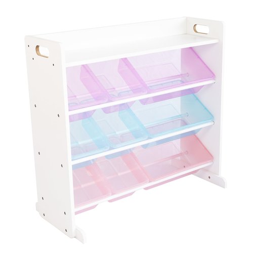 Humble Crew Toy Storage Organizer with 9 Removable Storage Bins for Kids Playroom, 3-Tier with Top Shelf Toddler Toy Organization and Storage, White/Purple/Pink/Blue