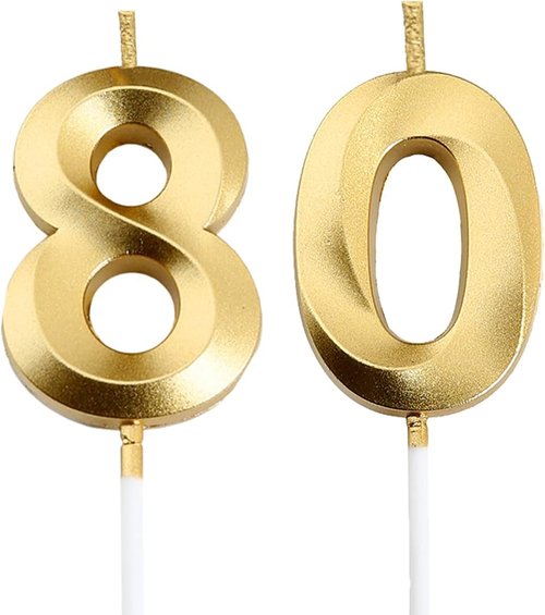 Gold Number 80 Birthday Candles by [Brand Name] - Elegant Cake Topper for 80th Birthday Celebrations