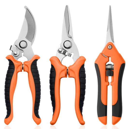 3 Pack Garden Pruning Shears, Stainless Steel Shears, Gardening Shears Scissors Pruning Shears for Gardening Tools (3PCS Orange and Black)