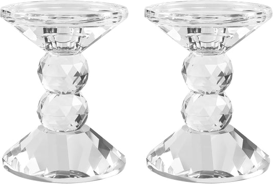 Skiennix Crystal Candle Holders - Elegant Clear Taper & Pillar Candlesticks | 4.9in Tall, Perfect for Weddings & Dining Decor