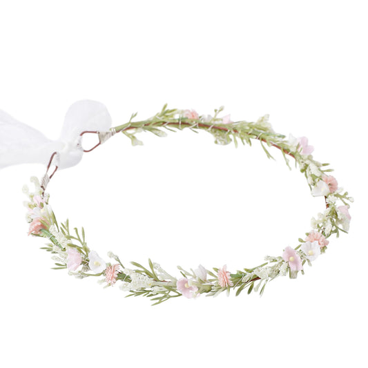 KorViSHOW Pink Flower Crown Headband, Artificial Fairy Floral Headpiece, Renaissance Hair Accessory for Women Girls Maternity Birthday Bridal Wedding Renfaire Festival Cosplay Party Hairband