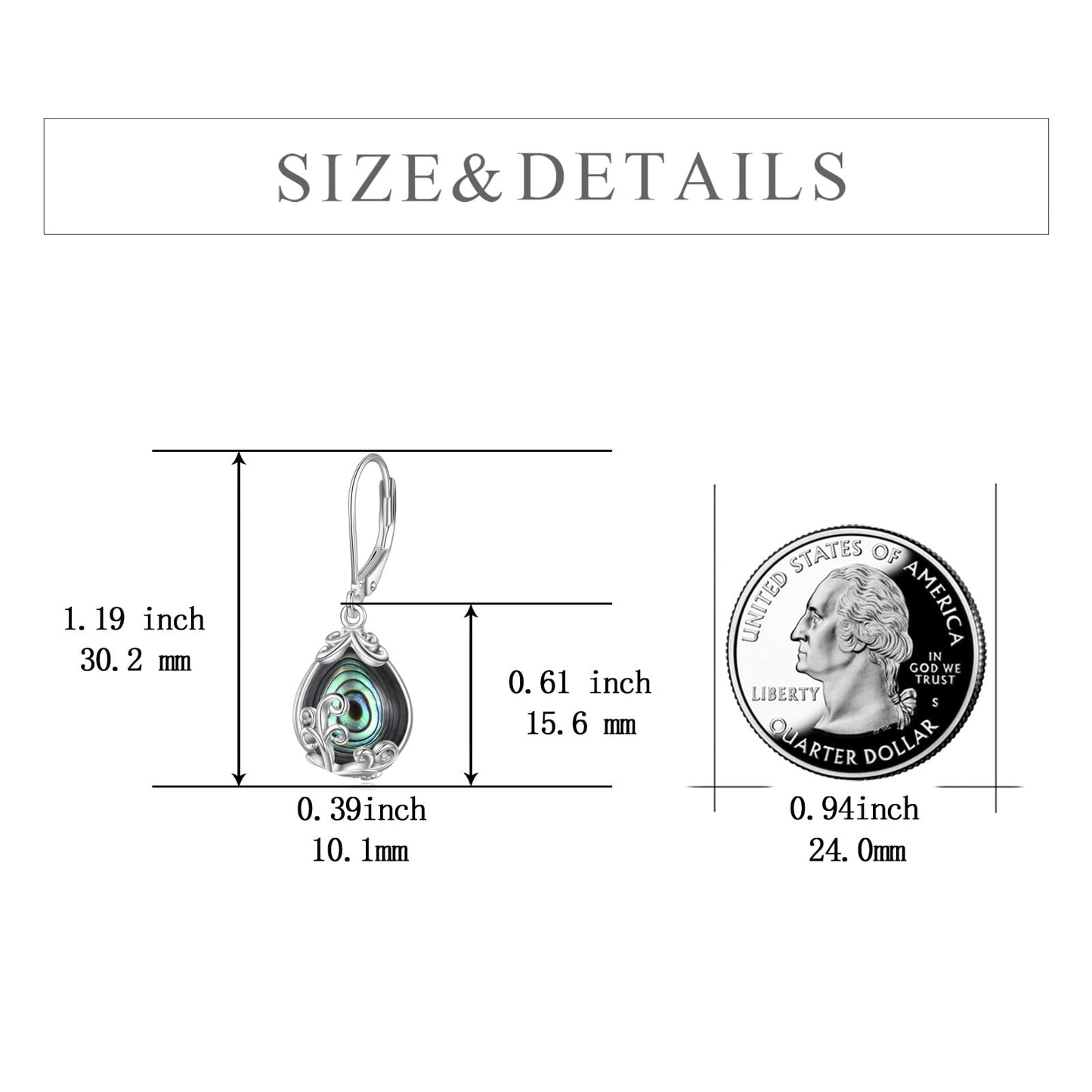 POPLYKE Abalone Shell Filigree Teardrop Drop Dangle Earrings Sterling Silver Leverback Earrings Jewelry for Women