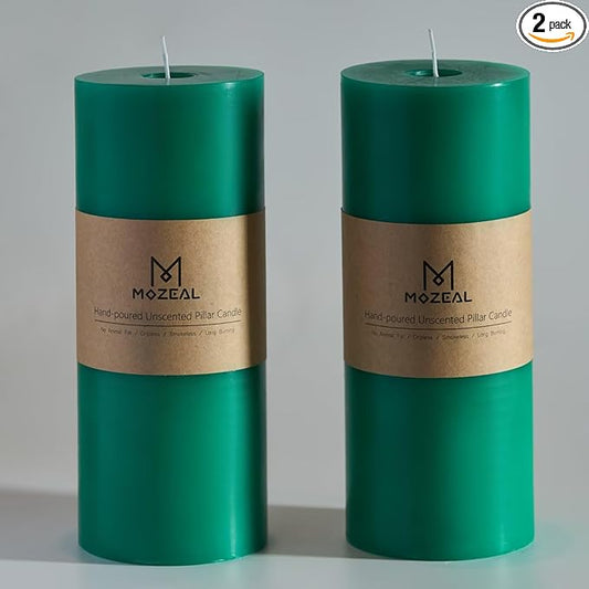 MOZEAL 4" x 10" Extra-Large Mint Pillar Candles (Set of 2), Unscented, Dripless, Smokeless, Long Clean-Burning, Tall 10 inch Large Mint Pillar Candles Perfect for Fresh Spring and Minty Fresh Decor