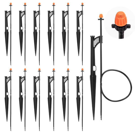 12 Sets 360°Drip Micro Spray Emitters with Sprinkler Stake, Drip Sprinkler Heads with Adjustable Riser 1/4" Irrigation Tubing and Barbed Coupler,Micro Sprinkler Assembly for Garden Irrigation System