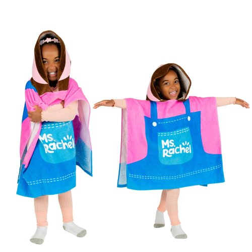 Ms. Rachel Kids Beach/Pool/Bath/Camping Hooded Towel Poncho 24" X 22", Absorbent Cotton Cover up, (Officially Licensed Product) by Franco