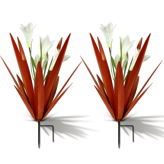 Homight Metal Agave Plant Outdoor Decoration Lily Mexican Yard Art Garden Gift Home Decor Hand Painted Metal Agave Garden Yard Statue, Outdoor Lawn Ornaments (2 Big White Lilies)