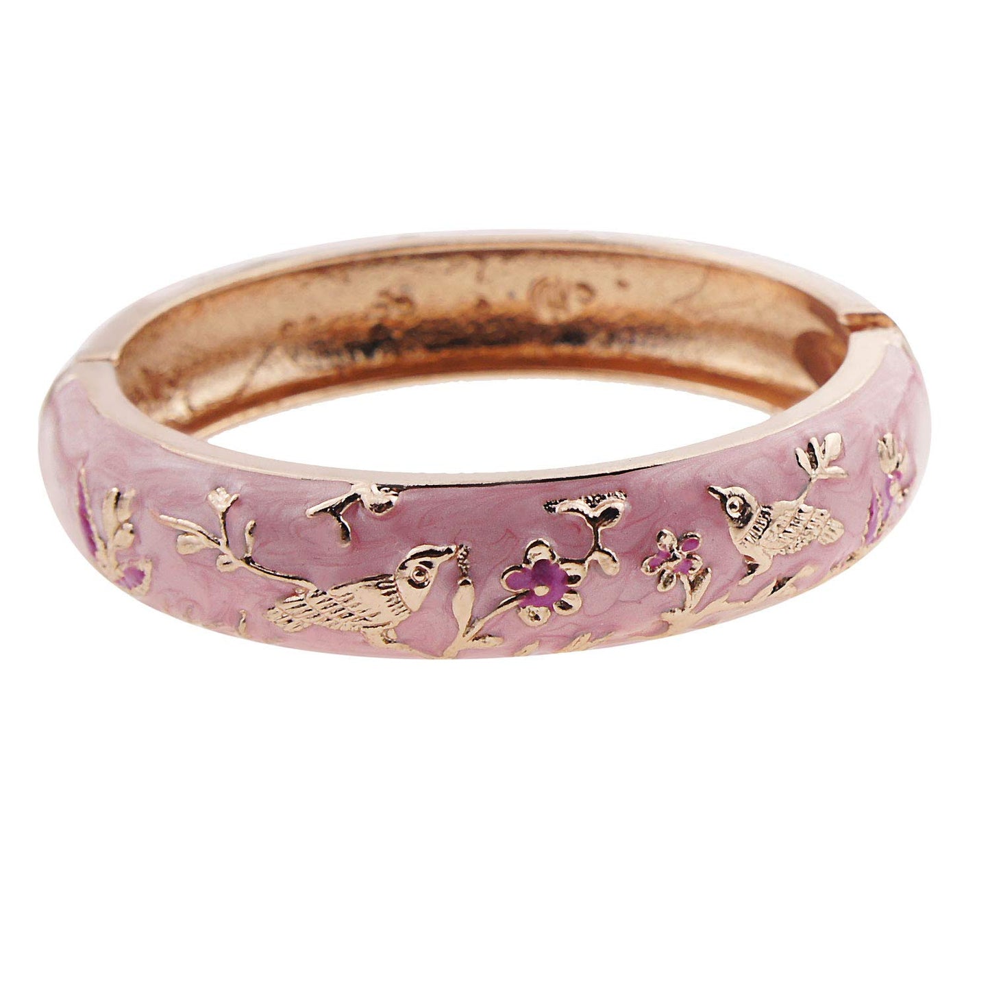 UJOY Colors Handcraft Jewelry Cloisonne Bracelet Enamel Bird Spring Hinged Womens Bangles Gifts Box 55C49 Pink