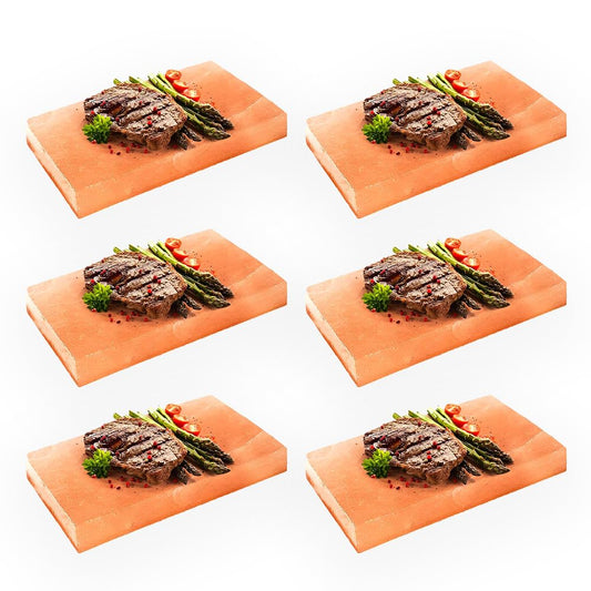 Himalayan Pink Salt Blocks for Cooking & Grilling – Pack of 6 | 8” x 4” x 1” Natural Food-Grade Salt Slabs for BBQ, Steak, Seafood, & Serving