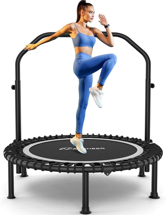 Bungee Rebounder Trampoline,ANCHEER 40" Foldable Fitness Trampoline with 4-Level Adjustable Handlebar, 450LBS Capacity, Resistance Ropes&Upgraded Bungees Safe for Home/Cardio,Workout Indoor/Outdoor