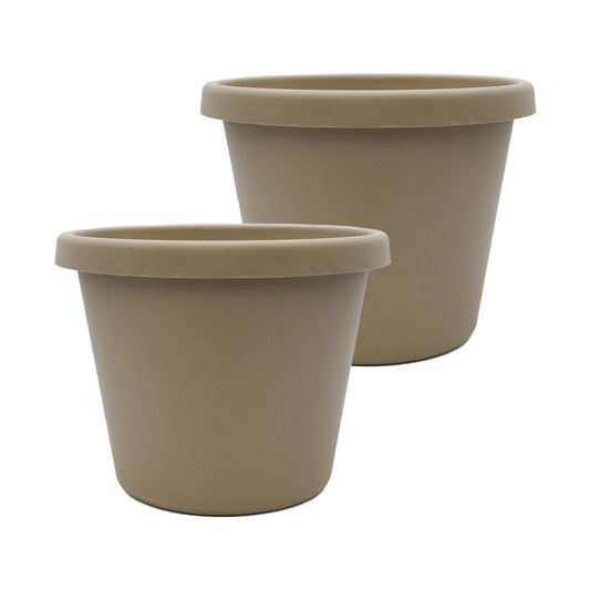The HC Companies 10 Inch Prima Round Planter Pots with Drainage Holes and Rolled Rim, Lightweight UV-Resistant Plastic Indoor & Outdoor Planters, 2-Pack Flower Pots for Garden & Home Decor, Sandstone