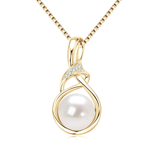 14K Gold Plated Pearl Pendant Necklaces for Women, Dainty Freshwater Pearl with 925 Sterling Silver Necklace Chain, Shiny Moissanite Jewelry Gifts for Mom Wife