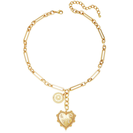 BONJOULRY 18K Gold Plated Chunky Heart Necklace for Women, Gold Heart Necklace Trendy Non Tarnish Statement Sunflower Pendant Charm Jewelry Birthday Gifts for Women