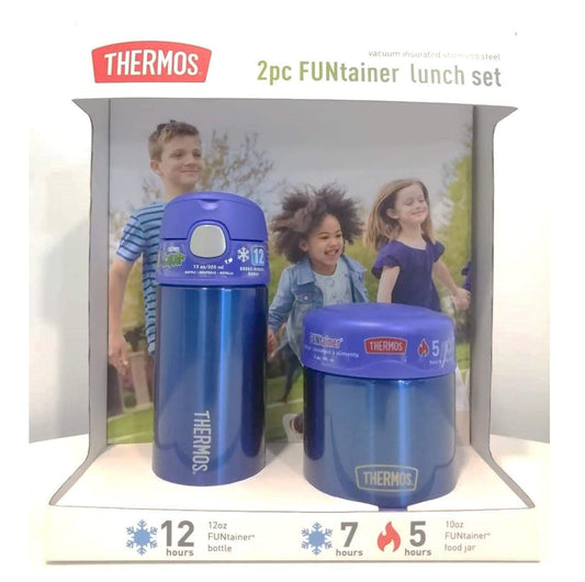 Thermos FUNtainer Lunch Set Bottle and Food Jar for Kids BPA Free Dishwasher Safe, 2 PC (Blue, 2 PC Set)