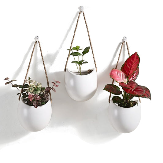 Kvetto Set of 3 Small Ceramic Wall Vases - Hanging Planters for Plants & Flowers, Indoor Wall Decor