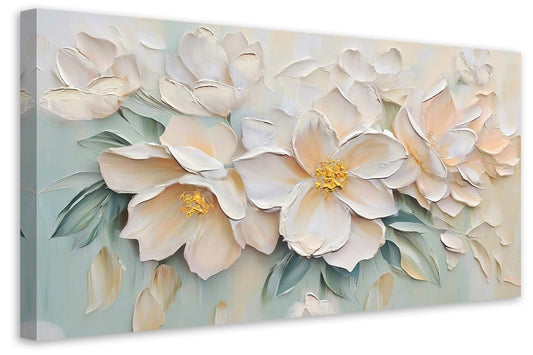 Anolyfi White Textured Flowers Canvas Wall Art for Living Room, Modern Aesthetic Sage Florals Painting Wall Decor for Hallway Bedroom Dining Room Office Home Decor 40"x20"