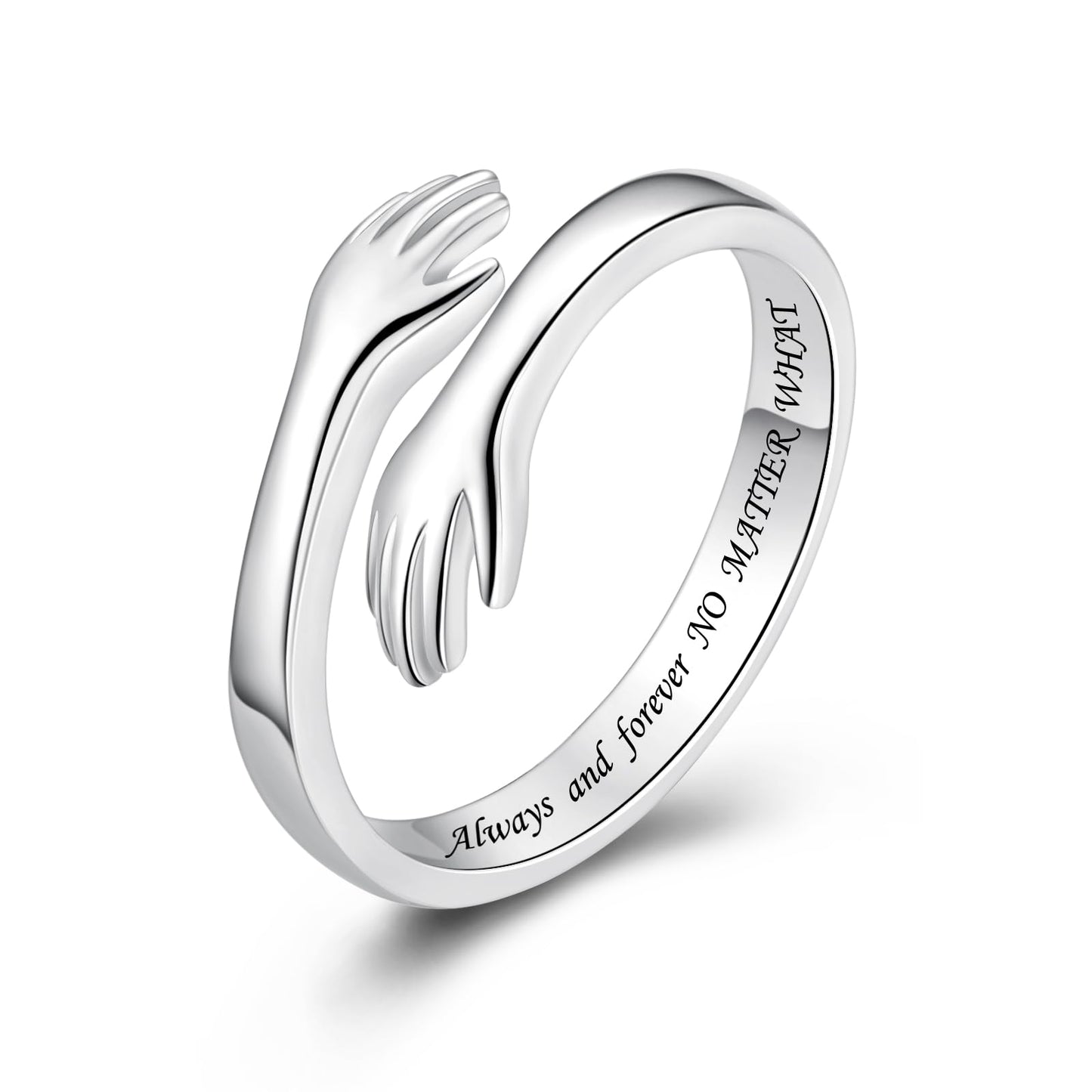 ACJFA S925 Sterling Silver Hug Ring for Women Adjustable Thumb Ring Birthday Gifts (Always and forever NO MATTER WHAT)