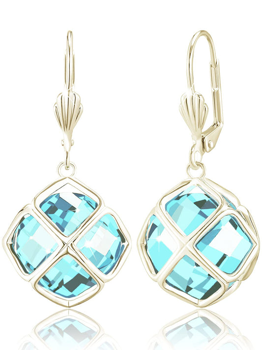 Big Light Blue Crystal Dangle Earrings for Women (Mar-Aquamarine-14K Gold)