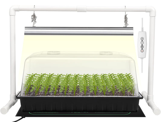 SOLIGT 1020 Size Seed Starter Kit with Grow Light and Heat Mat – 7" Humidity Dome, 6x12 Cell Seed Starter Tray, Bright-Adjustable with 8/12/18H Timer & Stand for Seed Starting & Seedling Propagation