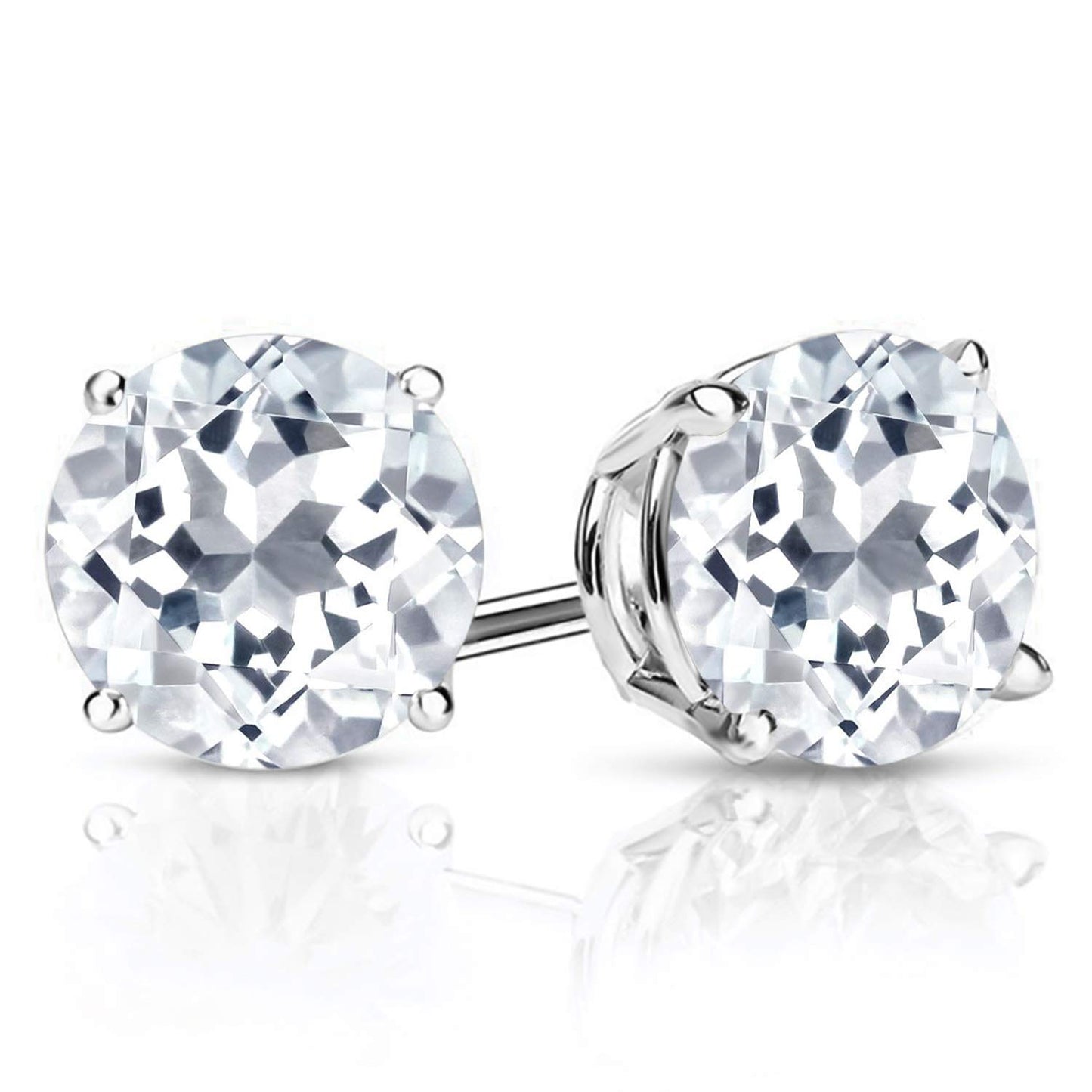 Gem Stone King 2-4 Cttw Round Gemstone Birthstone Stud Earrings For Women Men | 925 Sterling Silver | Round 7MM | Fine Jewelry Gifts for Women Her Mom Wife Men | White Topaz-November