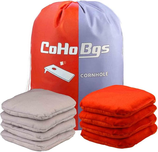 CoHoBgs Corn Hole Bags Set 8, Professional Cornhole Bags Dual-Sided Slick & Stick Resin Filled Suede and Duck Canvas Bean Bag for Cornhole Game Includes Carry Case