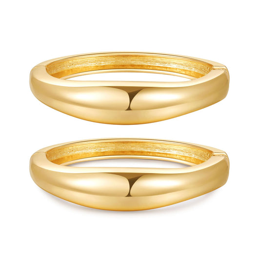 AYWFCBF Bangles Bracelet Stack | 14K Gold Plated 2-Pack Trendy Hinged Cuff Open Wide Chunky Bangles | Arm Cuff Jewelry for Women