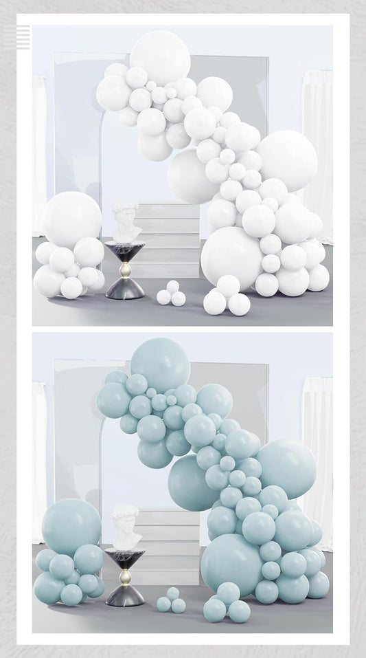PartyWoo White & Pale Aqua Balloons - 280 Pcs for Stunning Celebrations | Perfect for Events