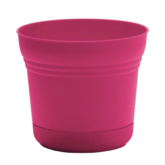 Bloem Saturn 5" Fuchsia Round Planter Pot with Snap-in Saucer for Indoor or Outdoor Gardening, Made in USA
