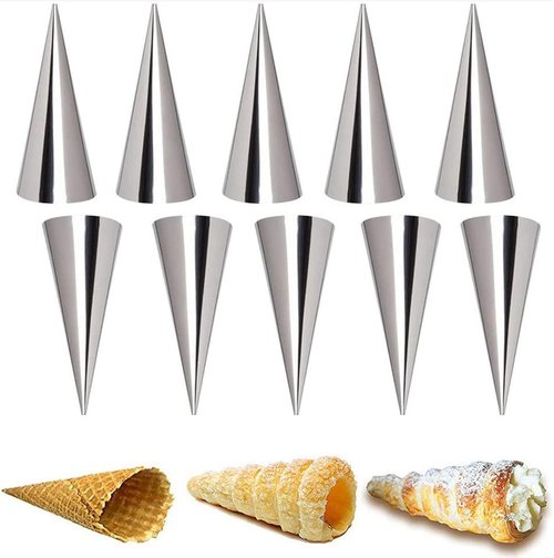 Joyeee Pastry Cream Horn Molds - 10 Stainless Steel Cannoli Tubes | 5-Inch Croissant & Waffle Cone Baking Tool