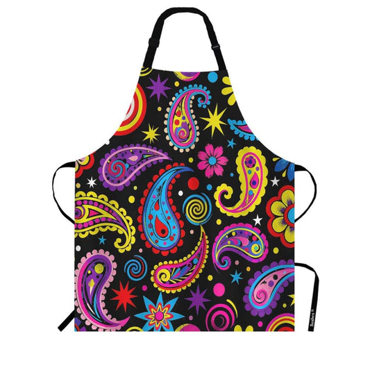 Beabes Flowers Paisley Flower Bib Apron Adjustable Neck Strap Abstract Colorful Circle Beauty Floral Folk Bouquet Pattern Polyester Work Apron Crafting BBQ Drawing Chef Waitress 27" X 31"