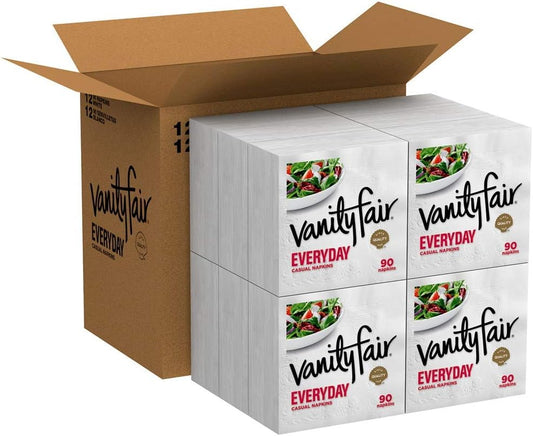 Vanity Fair Everyday Napkins - 1080 Count White Paper Napkins | Convenient Pack of 12