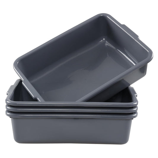 Drephia 4 Pack 13 L Utility Commercial Bus Tubs, Plastic Bus Box Bin, Food Grade Butcher Meat Tote, Gray