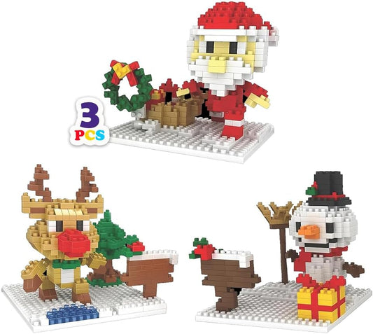Toysmith Christmas Mini Blocks 3-Pack - Holiday-Themed STEM Building Set for Kids - Build Santa, Snowman & Reindeer