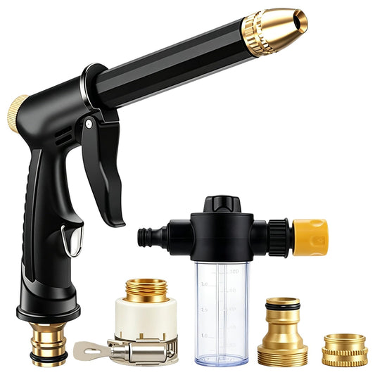Turn Any Hose Into A High-Pressure Water Jet,Heavy Duty Garden Hose Nozzle,Multi Function Lawn & Garden Watering Sprayer,Spray Nozzles for Cleaning Yard Pets Car,Three Spray Modes with Foam Pot(set)