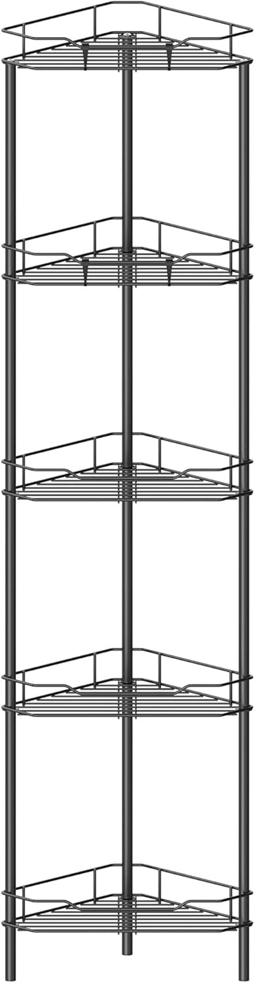 HuggieGems 5-Tier Corner Shower Caddy Organizer - Stylish Black Bathroom Shelf with Hooks
