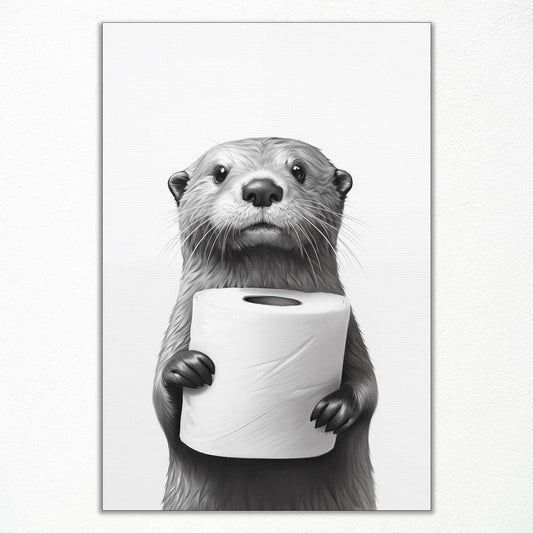 Otter Canvas Wall Art - Funny Black and White Animal Poster for Bathroom Decor | 12x16in Unframed