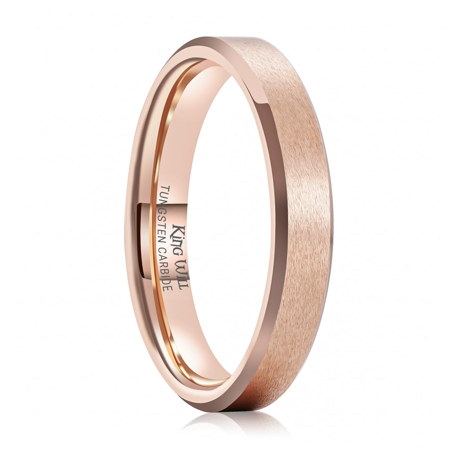 King Will Rose Gold Basic Tungsten Rings For Men Women 4mm Wedding Band Polished Edge Brushed Matte Promise Ring Comfort Fit, size 8
