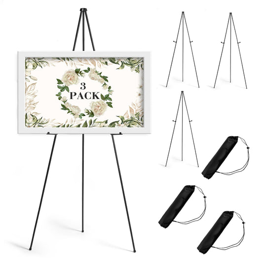 AZEAM 63" Easel Stand for Sign, 3 Pack Portable Easel for Painting, Foldable Black Metal Easel Display Stand Poster Holder Adjustable Sign Stand for Display Wedding Arts Poster