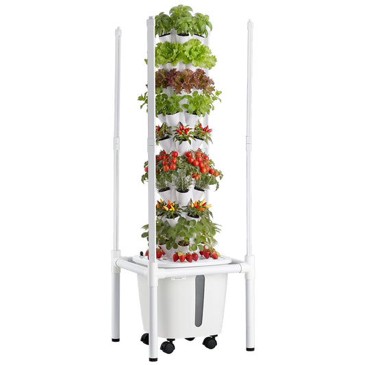 VEVOR Hydroponic Tower, 45 Pods 9 Tiers Hydroponics Growing System Kit with LED Grow Light, App Control & Casters, Vertical Home Garden with 20L Water Tank & Pump for Indoor Herbs, Fruits, Vegetables