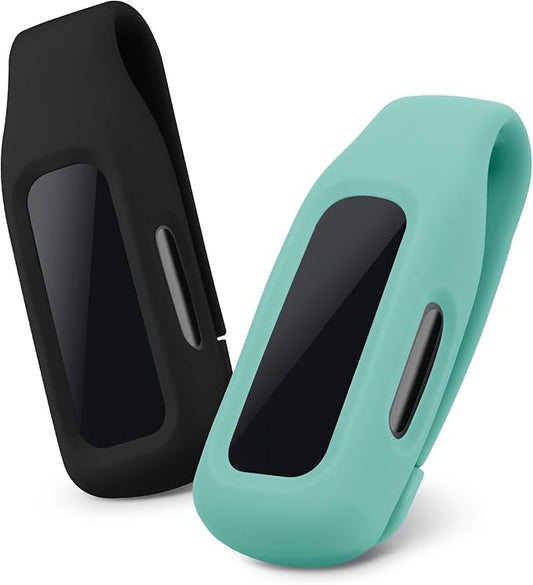 kwmobile 2X Clip Holders Compatible with Fitbit Inspire 3 / Inspire 2 / Ace 3 - Clip-On Holder Replacement Set - Black/Dark Blue