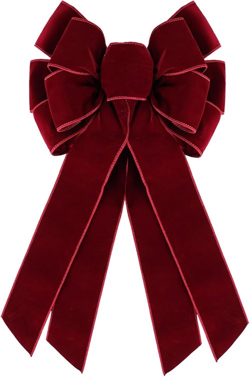 Burgundy Velvet Christmas Wreath Bow by [Brand Name] - 11" x 21" Vintage Red Bow for Indoor/Outdoor Holiday Decor