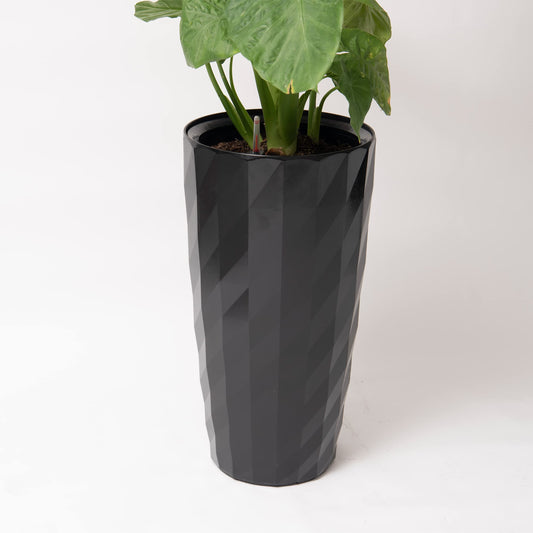 XBrand 30" H Black Plastic Self Watering Indoor Outdoor Diamond Look Round Planter Pot, Tall Decorative Gardening Pot, Home Décor Accent