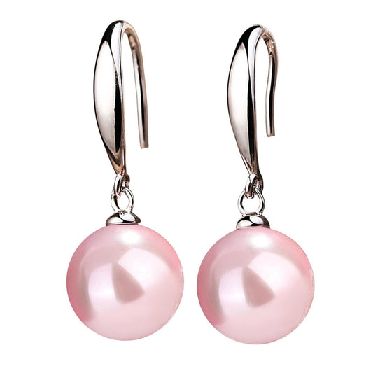 12mm Natural Ocean Pearl Freshwater Cultured Colorful Simulated Beads Drop Dangle Earrings Elegant Birthday Wedding Party Costume Prom Statement Jewelry for Women-pink