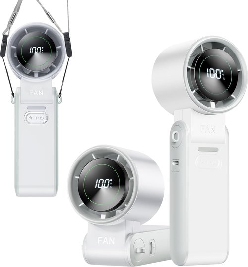 KIMMOO 3-in-1 Portable Handheld Turbo Fan - 100 Speeds, 20000 RPM, 12-Hour Cooling, USB Rechargeable, White