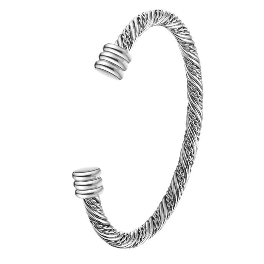 BOLAGTIER Stainless Steel Twisted Cable Wire Bracelets Adjustable Open Cuff Bangle Bracelet Vintage Jewelry Gift for Women (C-Silver 62)