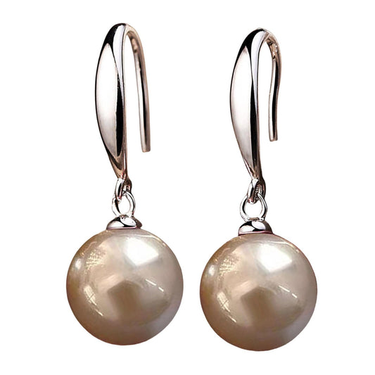 12mm Natural Ocean Pearl Freshwater Cultured Colorful Simulated Beads Drop Dangle Earrings Elegant Birthday Wedding Party Costume Prom Statement Jewelry for Women-champagne