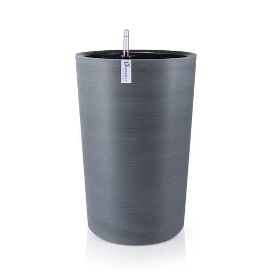 Dexceder 16x12 Tall Self Watering Planter High Cylinder Indoor Outdoor, Thickened Large Floor Standing Flower Plant Pot with Water Level Indicator (Gray, Wire Drawing)