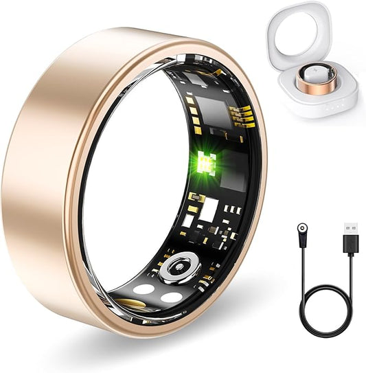 Smart Health Rings for Women Men, Fitness Tracker with Heart Rate, Blood Oxygen, HRV, Sleep Tracker, Step Tracker, No Subscription Fee, IP68 Waterproof Smart Ring for iphone & Android (Gold, 12#)