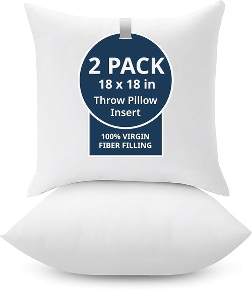 LANE LINEN 18 x 18 Throw Pillow Inserts - Pack of 2 White Down Alternative for Decorative Pillows