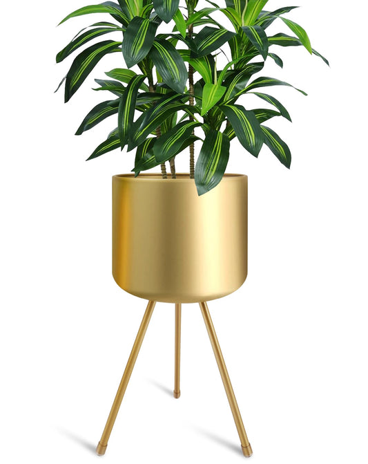 magarz Mid-Century Metal Flowerpot with Stands, Stylish Modern Floor-Standing Flowerpot,Suitable for Orchid, Aloe Indoor Outdoor Decoration 10'' Wide 20'' high (Large, Gold)