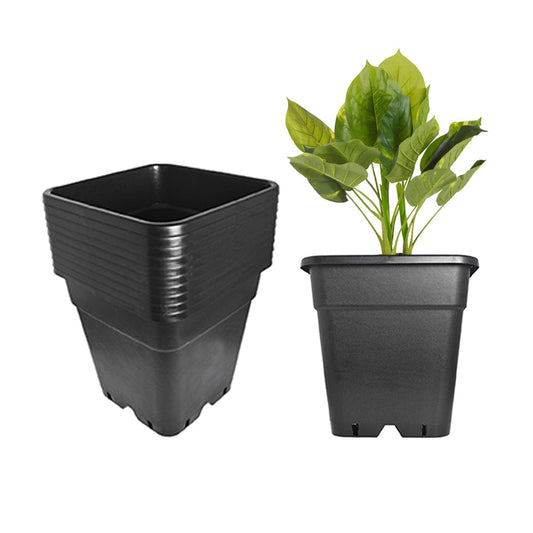 TINVHY 10-Pack 5 Gallon Square Plant Nursery Pot Grow Pots Black Nursery Container